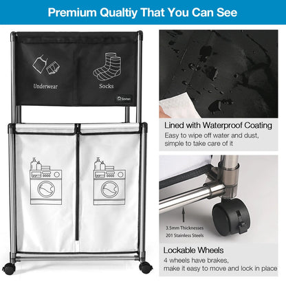 210L Laundry Sorter Cart,Laundry Hamper Sorter with Rolling Wheels and Removable 3 Bags for Clothes Storage,Laundry Organizer Basket Laundry Clothes Hamper