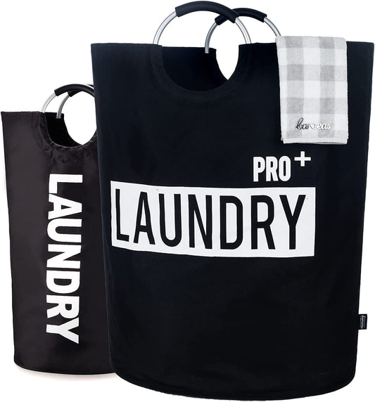 Super Large 150L Laundry Basket Pro, Waterproof Laundry Hamper, Collapsible Laundry Basket Easy Storage, Clothes Hamper Stands up Well, Laundry Bag with Padded Handles (Black)
