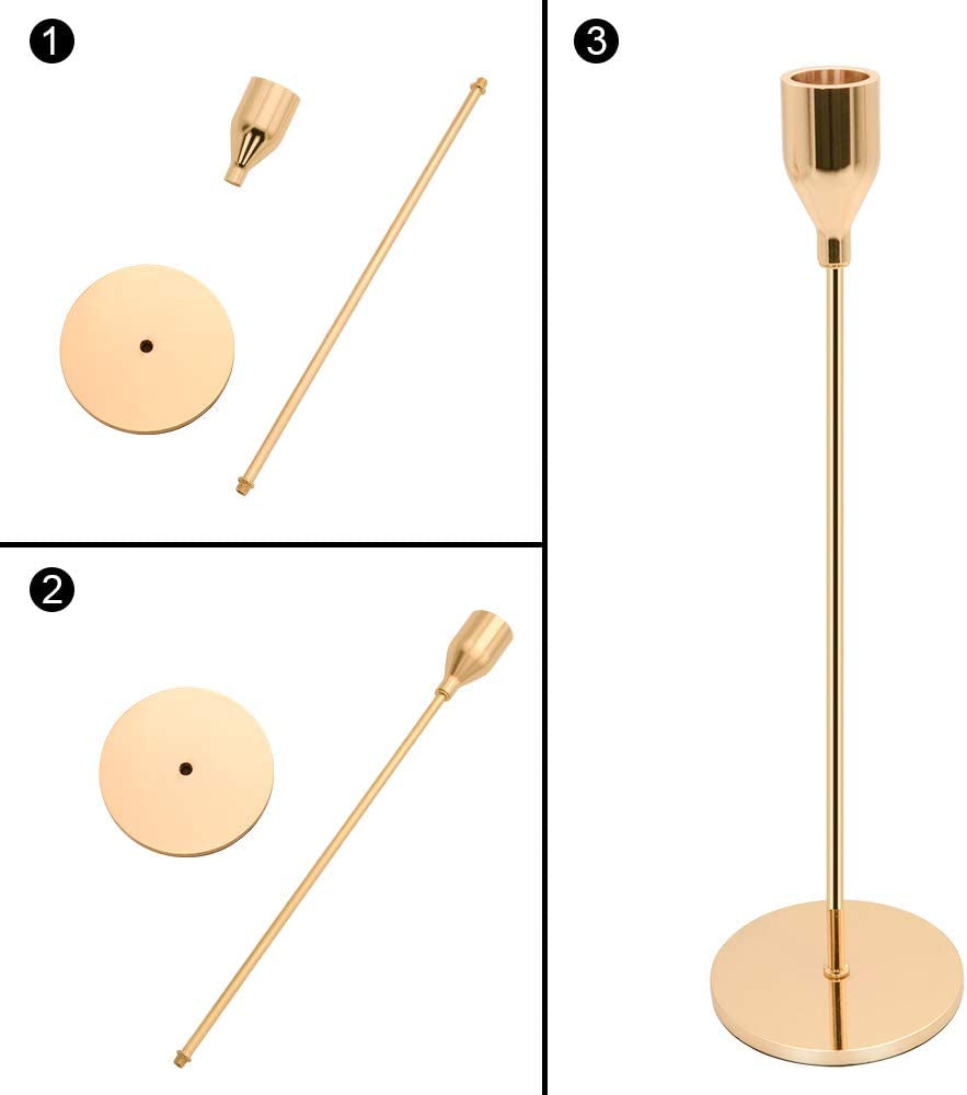 Candle Holders for Taper Candles Set of 3 Decorative Candlestick Holders for Wedding, Dinning, Party Fits 3/4 Inch Thick Candle&Led Candles (Gold Brass Metal Candle Stand)