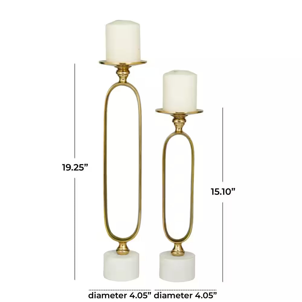 Gold Aluminum Paper Clip Pillar Candle Holder with Marble Base (Set of 2)