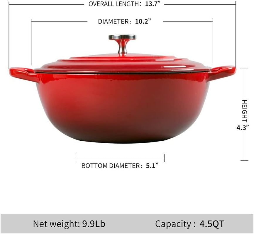 4.5 Quart Dutch Oven, Enameled Cast Iron Covered round Dutch Oven with Lid, Casserole, Cookware Pot, French Oven, Red