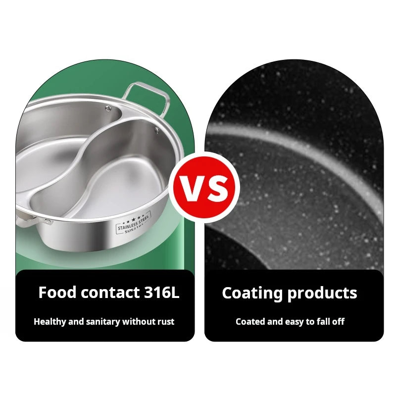 316 Stainless Steel 32Cm Divided Hot Pots Fondue Chinese Soup Hotpots Induction Cooker Cooking Pot Twin Divided