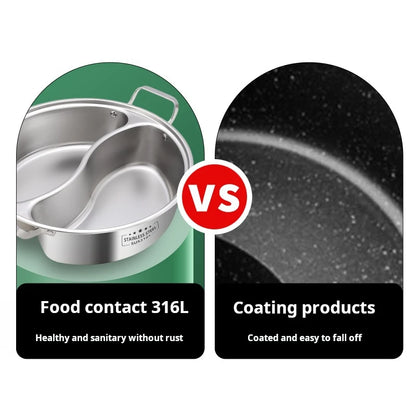 316 Stainless Steel 32Cm Divided Hot Pots Fondue Chinese Soup Hotpots Induction Cooker Cooking Pot Twin Divided