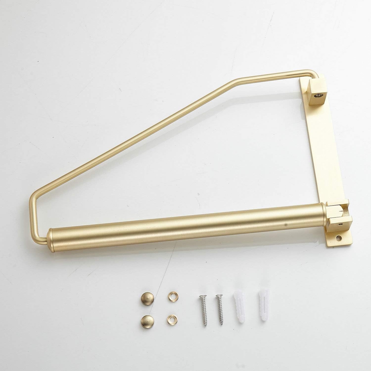 Folding Wall Mounted Clothes Hanger Rack Clothes Hook Solid Brass with Swing Arm Holder Clothing Hanging System Closet Storage Organizer Heavy Duty Drying Rack Wall Mount,Brushed Gold