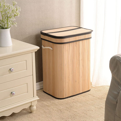 Laundry Hamper with Lid, Bamboo Clothes Hamper with Rope Handles, Laundry Basket with Removable Liner Bag, Foldable Storage Basket for Laundry Room, Bedroom, 72L (Natural)