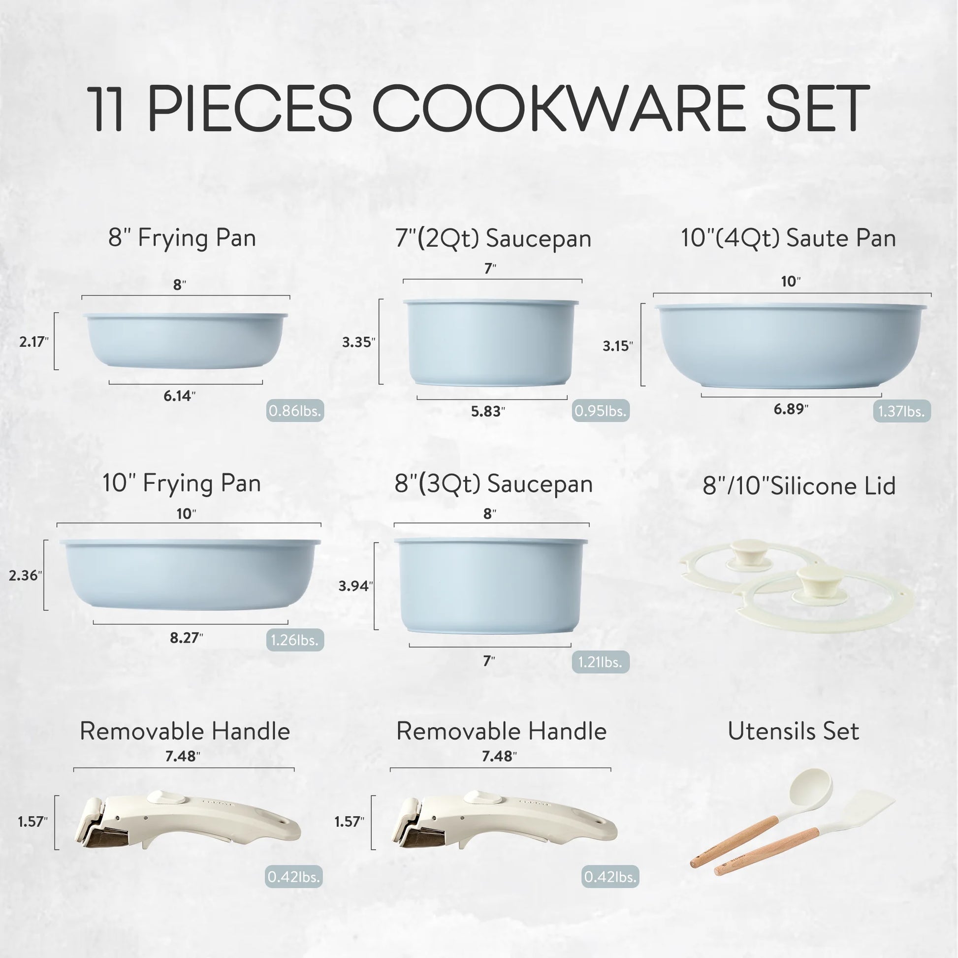 11Pcs Pots and Pans Set, Nonstick Cookware Set Detachable Handle, Induction Kitchen Cookware Sets Non Stick with Removable Handle, RV Cookware Set, Oven Safe, Blue