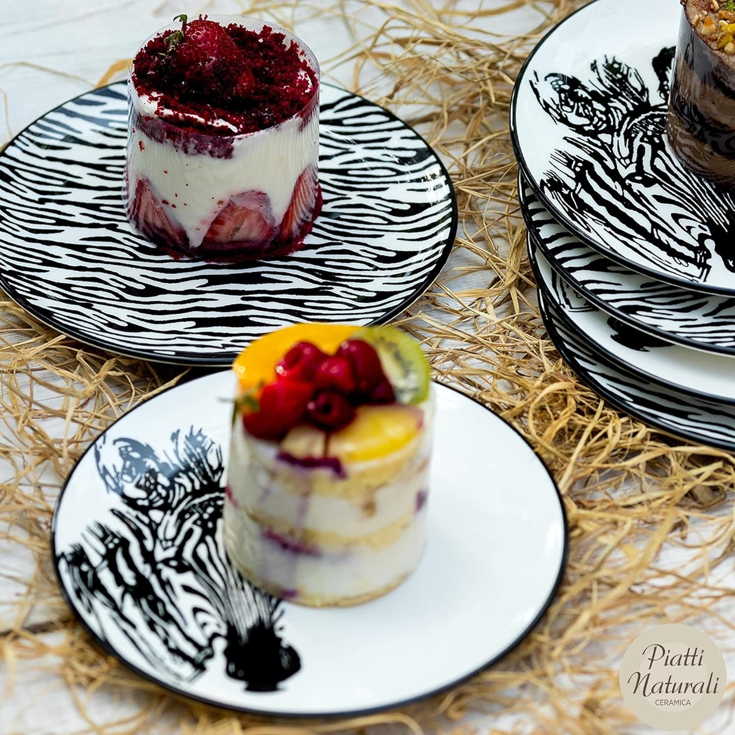 Piatti Naturali Ceramic Plates Set of 6, 8.3", Microwave and Dishwasher Safe, Scratch Resistant.