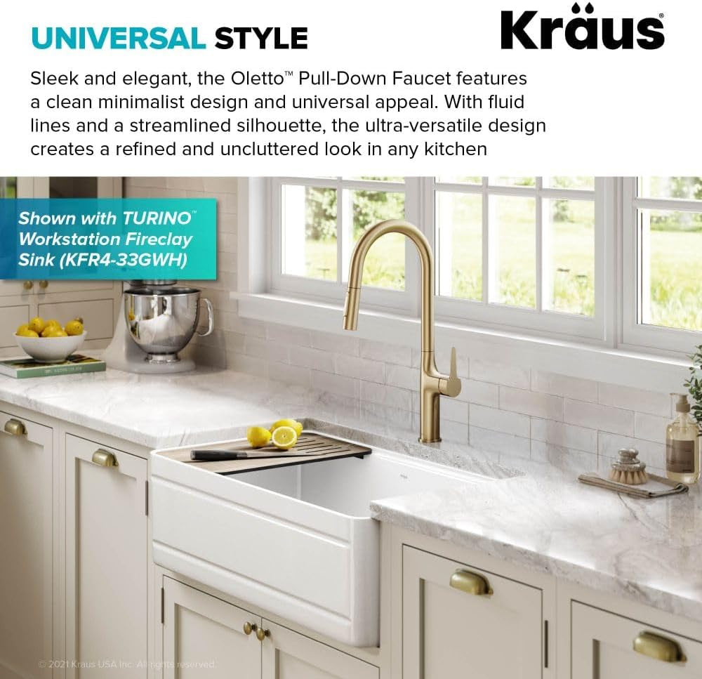 KPF-3101BG Oletto Modern Pull-Down Single Handle Kitchen Faucet, 19.5 Inch, Brushed Gold