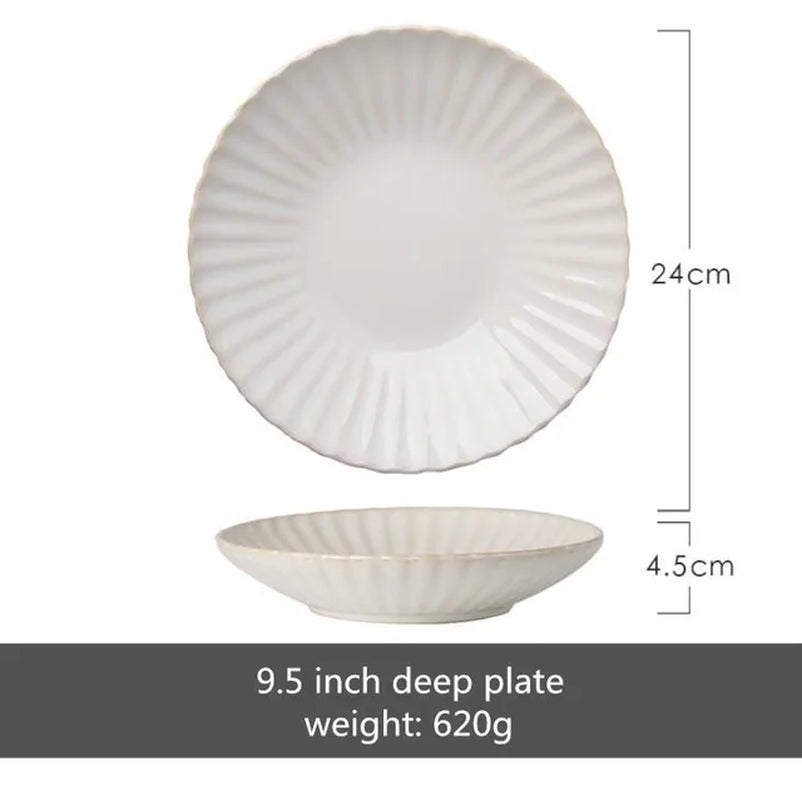 Retro Petal Dinner Plate Ceramic Kitchen Plate Tableware Set Food Dishes Rice Salad Noodles Bowl Soup Kitchen Cook Tool 1Pc