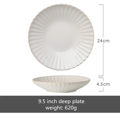 Retro Petal Dinner Plate Ceramic Kitchen Plate Tableware Set Food Dishes Rice Salad Noodles Bowl Soup Kitchen Cook Tool 1Pc