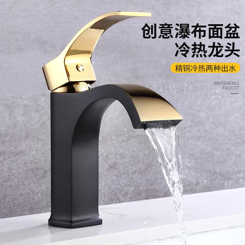 Hot and Cold Wash Basin Faucet Bathroom above Counter Basin Wash Basin Household Waterfall Square Bathroom Faucet