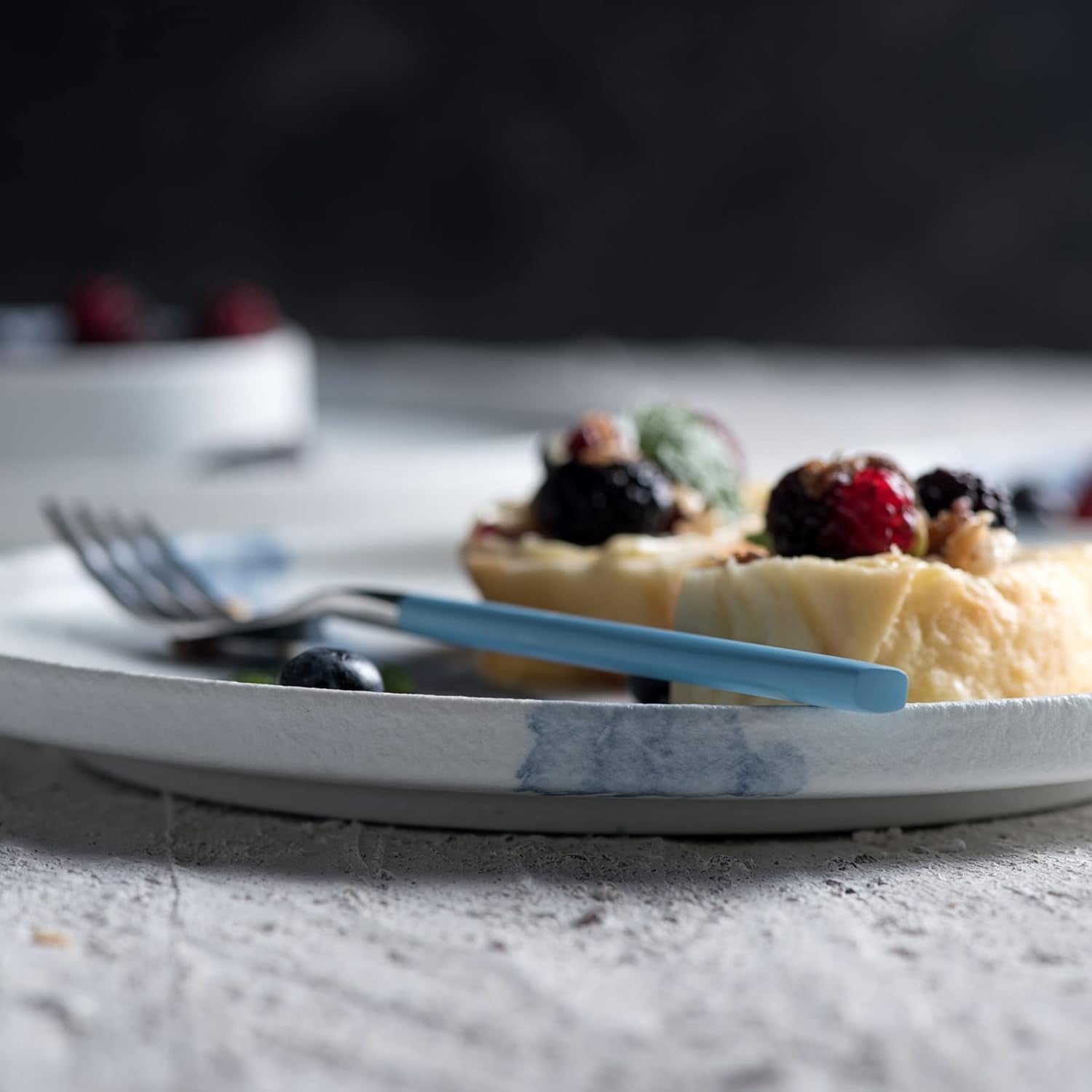 Dinner Plates Set 8.5 Inch Ceramic Dessert Serving Plates Salad Plates,Set of 4 (Matte White&Blue)