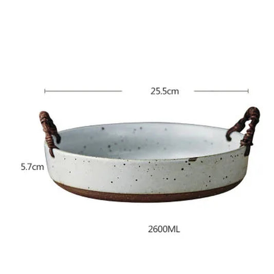 Retro Plate with Handle Ceramic Porcelain Tableware Fruit Tray Dish