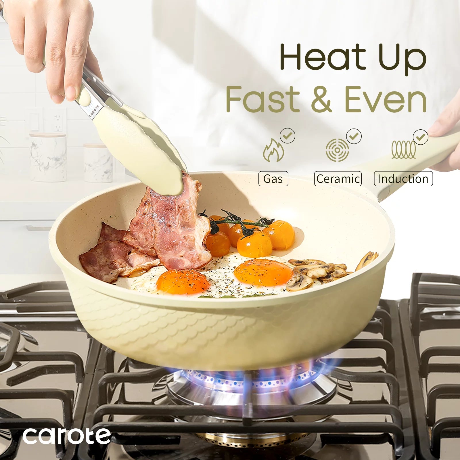 Nonstick Pots and Pans Set, 8 Pcs Non Stick Cookware Set, Induction Stone Cookware Kitchen Cooking Set (Green Granite)