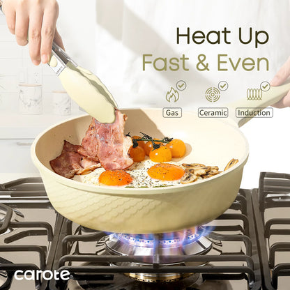Nonstick Pots and Pans Set, 8 Pcs Non Stick Cookware Set, Induction Stone Cookware Kitchen Cooking Set (Green Granite)