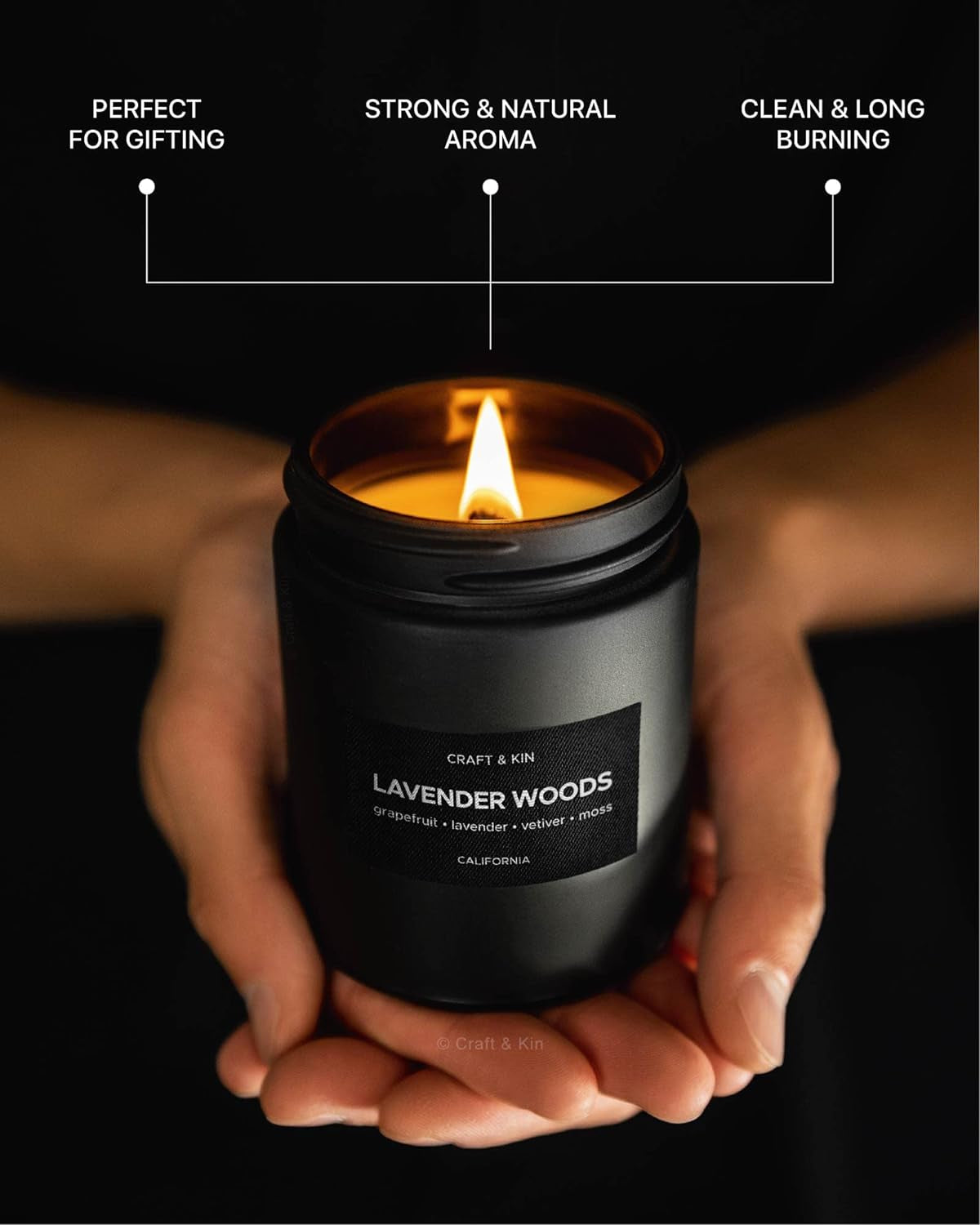 Lavender and Wood Candle | Scented Candle for Men | Soy Candles | Black Candles | Wood Wicked Candles | Lavender Candles for Home | Long Lasting Candles with 45 Hour Burn Time- 7.6Oz