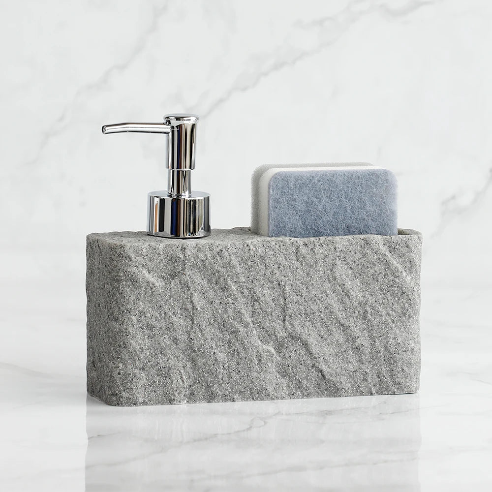 Soap Dispenser with Sponge Kitchen Sink and Bathroom Soap Dispenser Imitation Black Rock Liquid Hand and Dish Soap Dispenser