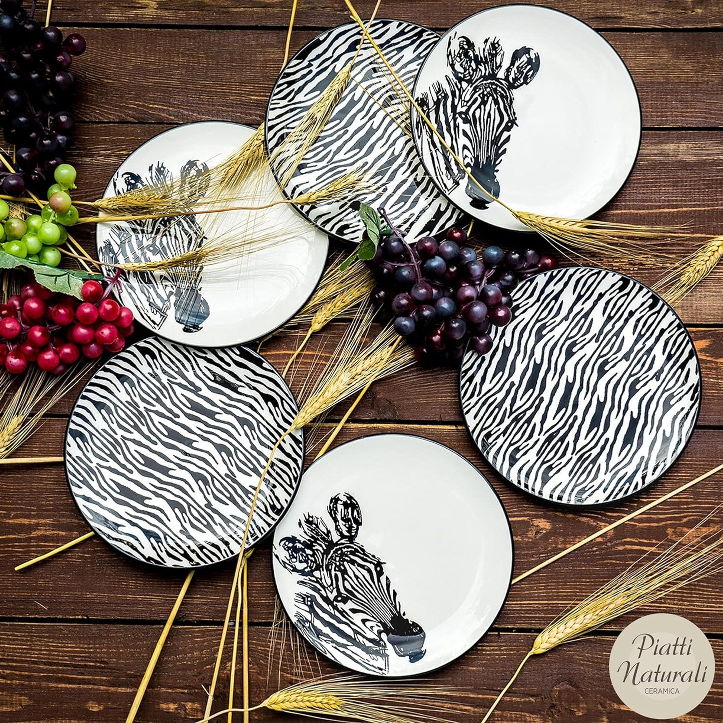 Piatti Naturali Ceramic Plates Set of 6, 8.3", Microwave and Dishwasher Safe, Scratch Resistant.