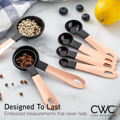 12 PC Measuring Cups Set and Measuring Spoon Set with Copper Coated Stainless Steel Handles, Nesting Kitchen Measuring Set, Liquid Measuring Cup Set, Dry Measuring Cup Set (Black)