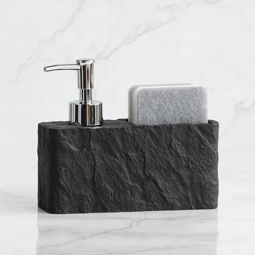 Soap Dispenser with Sponge Kitchen Sink and Bathroom Soap Dispenser Imitation Black Rock Liquid Hand and Dish Soap Dispenser