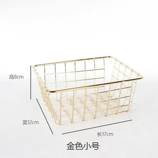1 Pcs Rose Gold Storage Basket Office Desktop Sundries Finishing Metal Makeup Brushes Holder Cosmetics Organizer Gold Basket