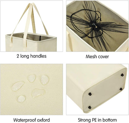 Double 65L Slim Laundry Hamper 2 Pack Tall Thin Laundry Basket with Extended Handles Dark and Lights Separator Narrow Dirty Clothes Hamper Collapsible Laundry Organizer for Dorm Room (Beige)