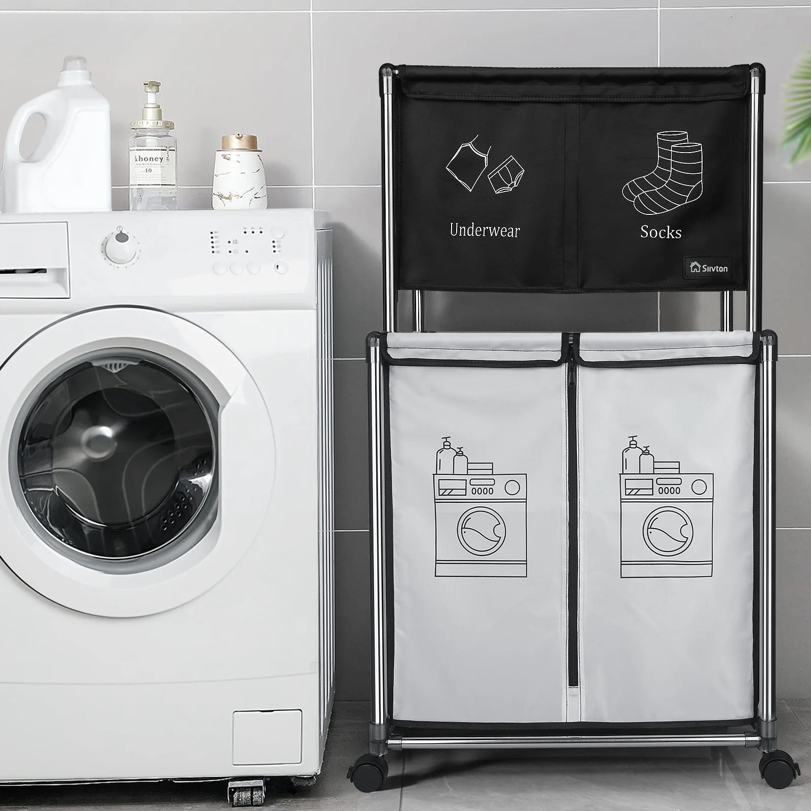 210L Laundry Sorter Cart,Laundry Hamper Sorter with Rolling Wheels and Removable 3 Bags for Clothes Storage,Laundry Organizer Basket Laundry Clothes Hamper