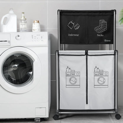 210L Laundry Sorter Cart,Laundry Hamper Sorter with Rolling Wheels and Removable 3 Bags for Clothes Storage,Laundry Organizer Basket Laundry Clothes Hamper