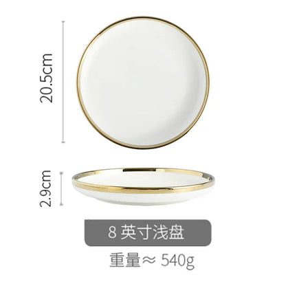 Ceramic Dinnerware Plate Bowl White Gold Stroke Ceramic Dinner Plate Steak Tableware Rice Soup Bowl Spoon Dish Home Decoration