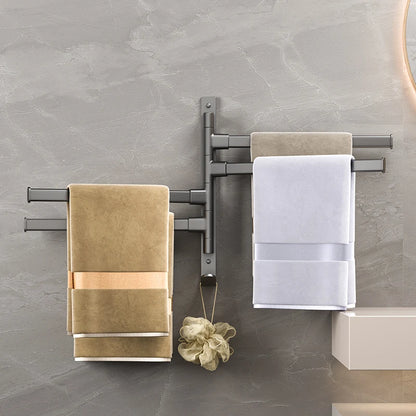 Bathroom Towel Rack Rotatable Towel Holder Rotatable Space Aluminium 2/3/4 Towel Bars Kitchen Shelf Hanger Wall Mounted