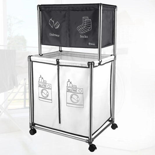 210L Laundry Sorter Cart,Laundry Hamper Sorter with Rolling Wheels and Removable 3 Bags for Clothes Storage,Laundry Organizer Basket Laundry Clothes Hamper