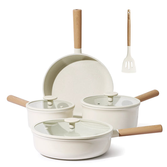 Nonstick Pots and Pans Set, 8 Pcs Induction Kitchen Cookware Sets(White Ceramic)