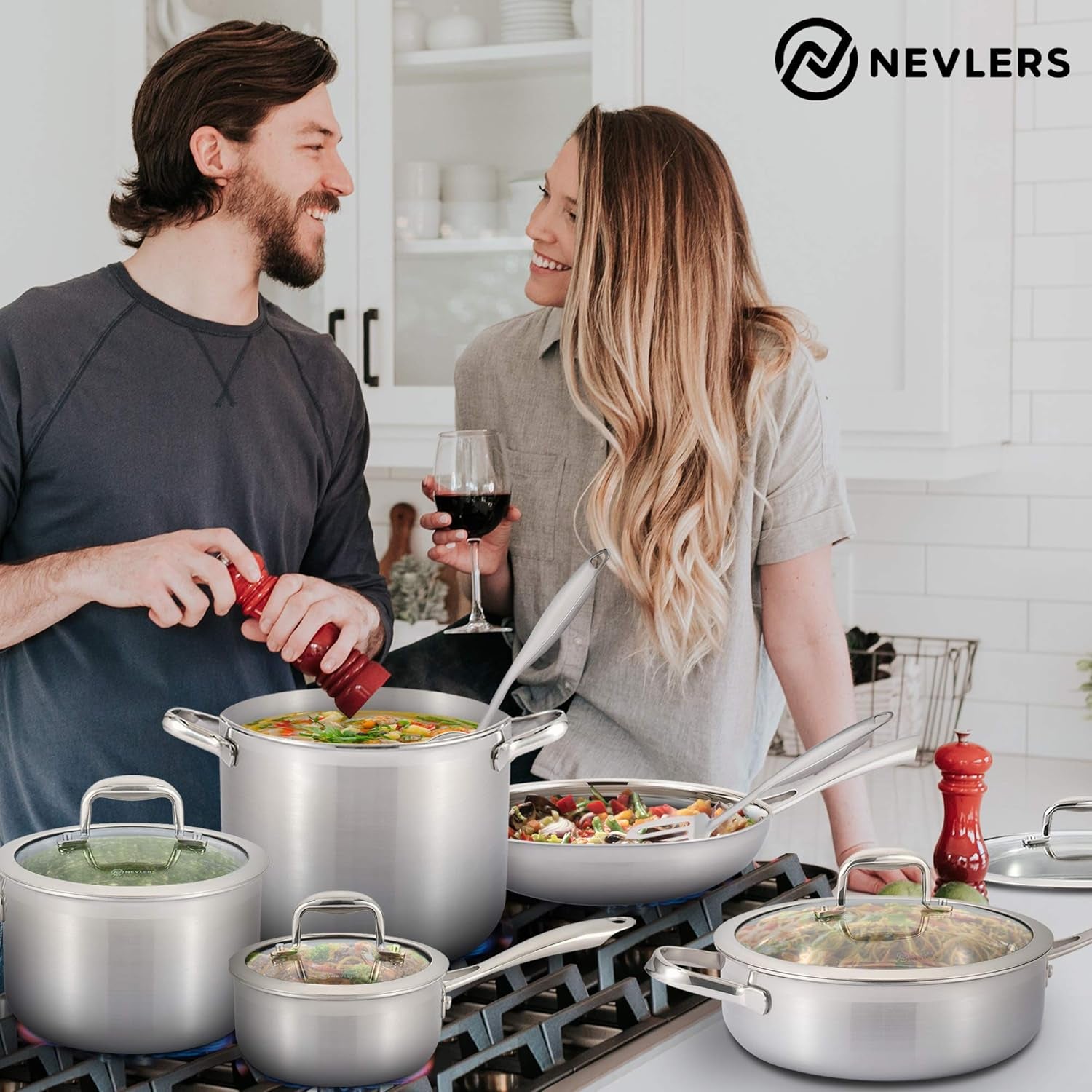 Multi-Clad Stainless Steel Cookware Sets - 15 Piece Pots and Pans Set - Makes for a Great Cooking Set for Your Kitchen - It Is Dishwasher Safe Too!