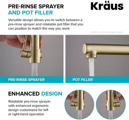 Artec Pro (1 St Gen) Commercial Style Pre-Rinse Single Handle Kitchen Faucet (No Pull Down) with Pot Filler in Spot Free Antique Champagne Bronze/Matte Black, KPF-1603SFACBMB