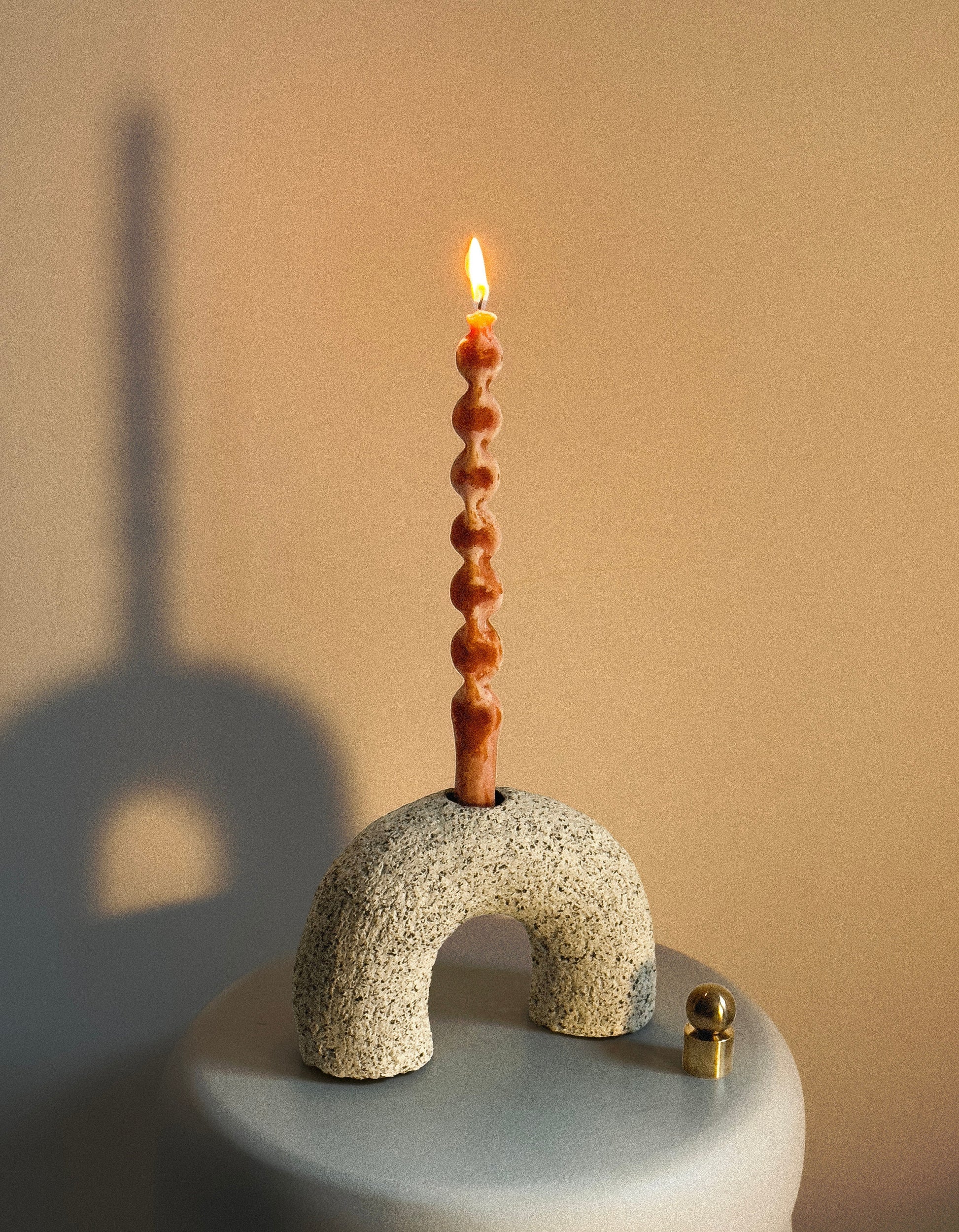 CHIKUBI | Handmade Ceramic Candle Holder with a Snuffer | Ceramic Candle Holder | Brass Snuffer | Candle Holder with a Brass Snuffer